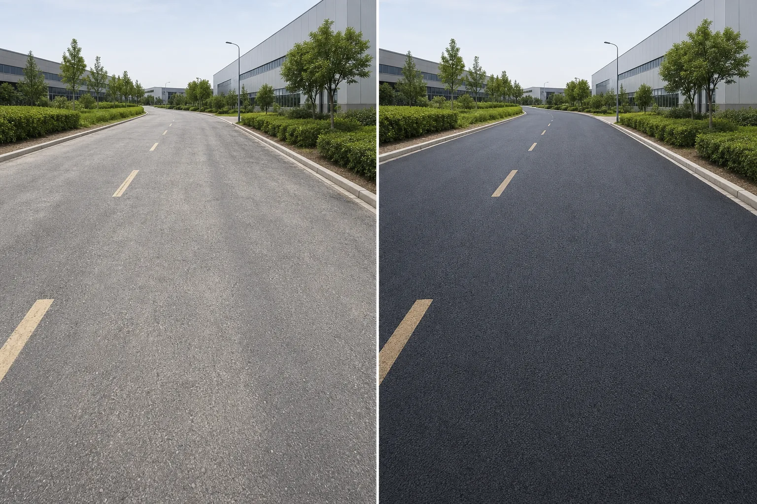 园区内部道路沥青表层养护前后对比